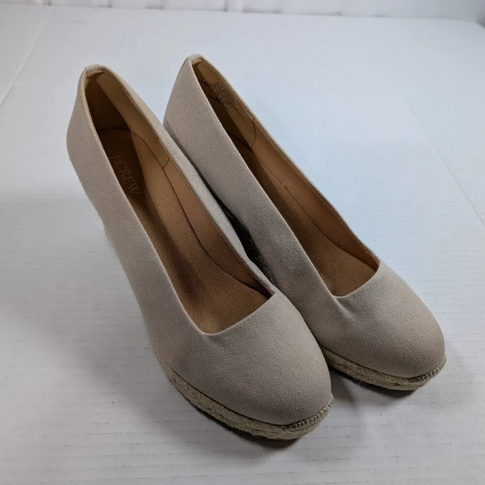 J Crew Tan Canvas Espadrille Wedge Neutral Women's 9.5